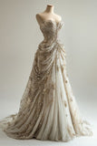 Vintage Sweetheart Sparkling Beaded Sequin Design Elegant A-Line Tulle Princess Wedding Dress, HZ0319