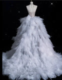 Vintage Sparkling Beaded Mermaid Design Strapless Princess Wedding Dress, HZ0319