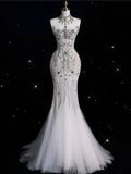 Vintage Sparkling Beaded Mermaid Design Strapless Princess Wedding Dress, HZ0319