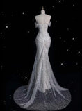 Elegant Sparkling Sequin Mermaid Design Off-the-shoulder Princess Wedding Dress, HZ0319