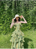 Retro Spaghetti Strap Irregular Ruffled Detachable Rose Design Elegant Satin Evening Dress Prom Dress HZ0319