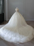 Vintage Sparkling Beaded Ball Gown Design A-Line Long-sleeved Princess Wedding Dress, HZ0319