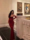 Vintage Red Spaghetti Strap Gloves Design Elegant Sheath Evening Dress Prom Dress HZ0319