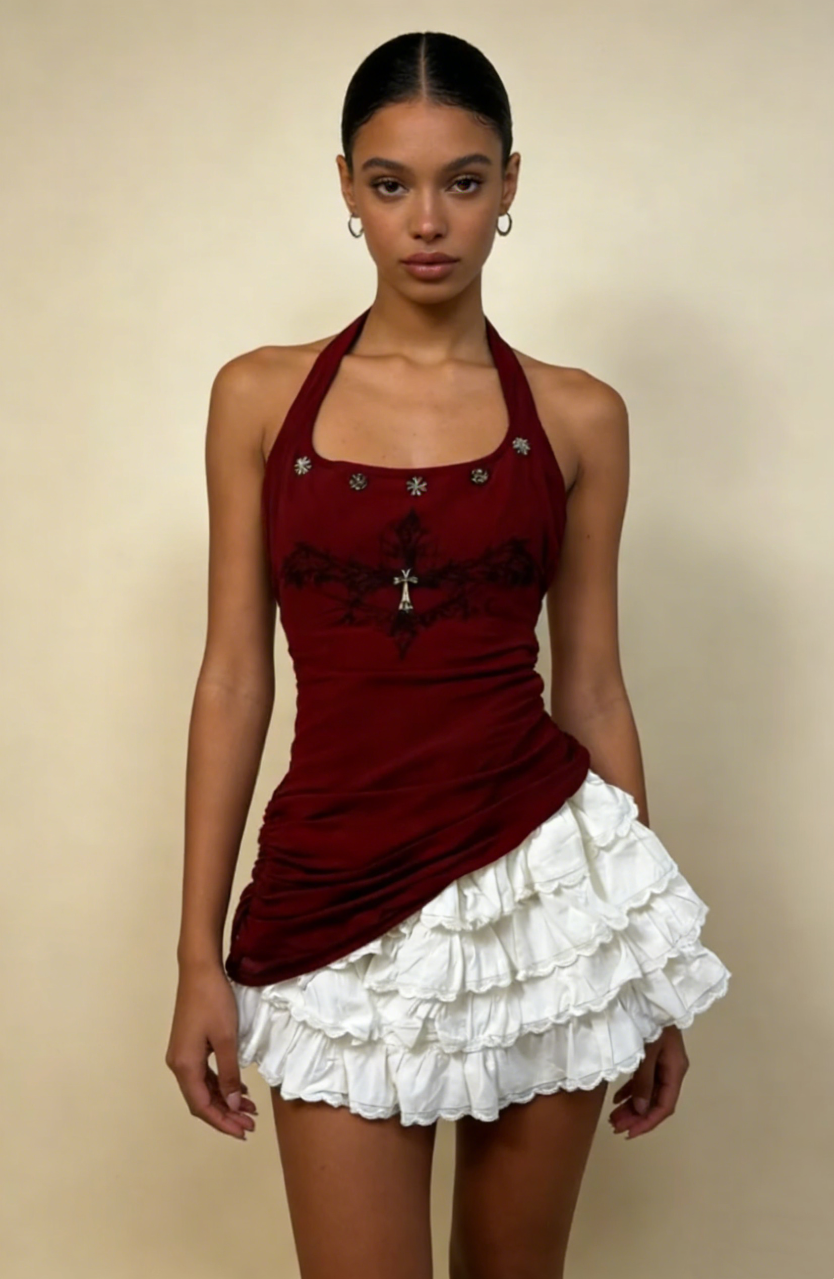 Stunning Homecoming Dress Wine Red Halter Tiered Short Prom Dress Birthday Party Outfits HZ0319