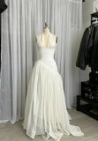 White Halter Neck A-Line Lace Long Party Dress Vintage Wedding Dress, HZ0319