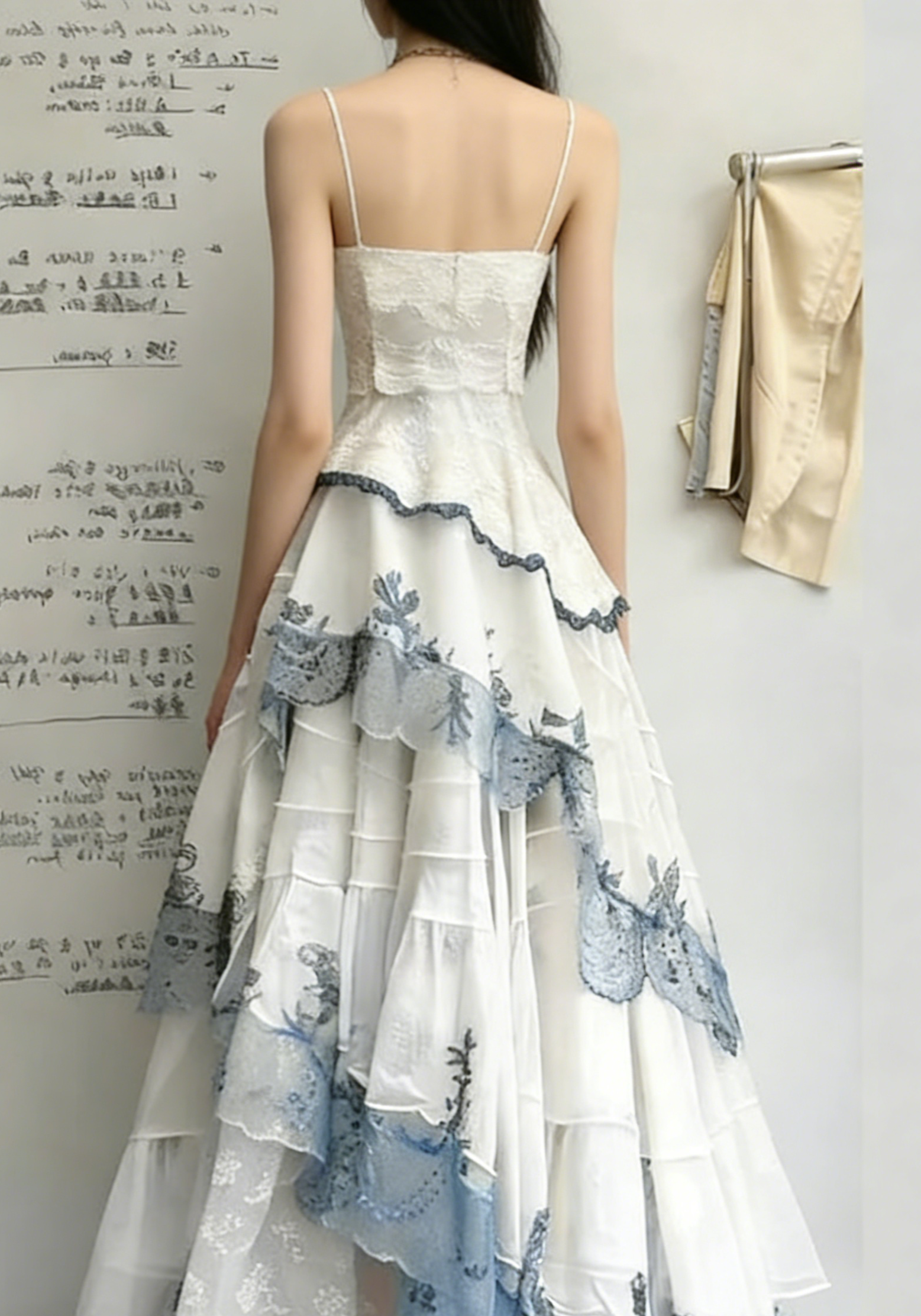 White Spaghetti Straps A-Line Lace Layers Formal Long Party Dresses, HZ0319