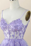 Vintage Purple Sequined Design A-line Spaghetti Strap Tiered Homecoming Dress, HZ0319
