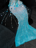 Gorgeous Sparkling Blue Sequin Beaded Mermaid Elegant Chiffon Evening Dress Prom Dresses HZ0319