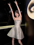 Vintage Silvery Beading Strapless Design A-line Party Dress Homecoming Dress, HZ0319