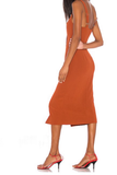 Vintage Orange Single-button V-neck Design A-line Spaghetti Strap Party Dress, HZ0319