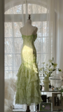 Elegant Green Fairy Mermaid Long Chiffon Spaghetti Strap Evening Dress Prom Dresses HZ0319