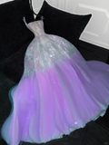 Gorgeous Purple Shiny Sequin Princess Dress Elegant A-Line Floor-length Evening Dress Prom Dresses HZ0319