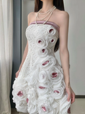 Vintage 3D Flowers Applique Strapless Design A-Line Short Homecoming Dress Party Dress HZ0319