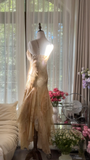Retro Sweetheart Mermaid Spaghetti Strap Design A-line Romantic Chiffon Evening Dress Prom Dress HZ0319