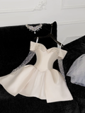 Elegant Ivory Off-the-shoulder Simple Design A-Line Satin Short Homecoming Dress Party Dress HZ0319