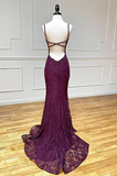 Elegant Spaghetti Straps Mermaid Lace Formal Prom Dresses Evening Party Dress, HZ0319