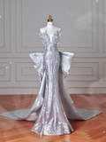Silver Sleeveless Mermaid Sequins Beading Long Party Dress Evening Gown, HZ0319