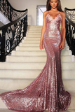 Shiny Pink Mermaid Sequins Backless Long Evening Party Dress Birthday Outfits, HZ0319