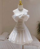 Lovely White Off Shoulder A-Line Short Party Dresses Homecoming Dresses, HZ0319