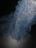 Blue Straps Ruffles Mermaid Beading Long Evening Dress Birthday Outfits, HZ0319