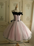Light Pink Straps A-Line Tulle Midi Length Party Dresses Birthday Gown, HZ0319