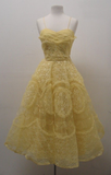 Yellow Spaghetti Straps A-Line Lace Midi Length Party Dresses Birthday Dresses, HZ0319