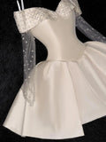 White Off Shoulder A-Line Satin Short Party Dresses Birthday Party Dresses, HZ0319