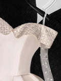 White Off Shoulder A-Line Satin Short Party Dresses Birthday Party Dresses, HZ0319