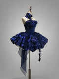 Royal Blue Strapless A-Line Tiered Short Party Dresses Homecoming Dresses, HZ0319