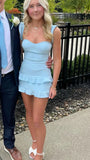 Blue Strpas Sheath Cute Homecoming Dresses Short Party Dresses, HZ0319
