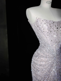 Gorgeous Strapless Mermaid Sequins Beading Long Evening Dress Birthday Outfits, HZ0319