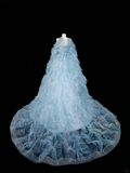 Gorgeous Blue Strapless A-Line Tulle Long Evening Dress Ball Gown Birthday Outfits, HZ0319