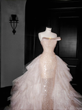 Gorgeous Pink Strapless Mermaid Beading Long Evening Dress Birthday Outfits, HZ0319