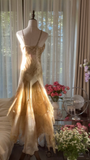 Retro Sweetheart Mermaid Spaghetti Strap Design A-line Romantic Chiffon Evening Dress Prom Dress HZ0319