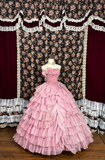 Retro Pink Strapless A-Line Satin Quinceanera Dresses Sweet 16 Birthday Ball Gowns, HZ0319