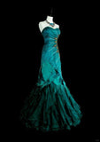 Retro Green Strapless Mermaid Beading Ruffles Vintage Long Evening Party Dress, HZ0319