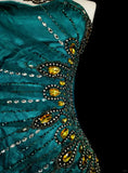 Retro Green Strapless Mermaid Beading Ruffles Vintage Long Evening Party Dress, HZ0319