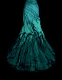 Retro Green Strapless Mermaid Beading Ruffles Vintage Long Evening Party Dress, HZ0319