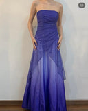 Purple Strapless A-Line Satin Ombre Long Prom Dress Vintage Party Dress, HZ0319