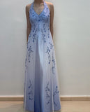 Ombre Halter Neck A-Line Beading Long Prom Dress Vintage Party Dress, HZ0319
