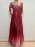 Wine Red Straps Beading A-Line Ombre Long Prom Dress Vintage Party Dress, HZ0319