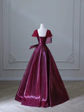 Elegant Burgundy A-Line Satin Long Formal Prom Dress Party Gown, HZ0319