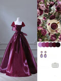 Elegant Burgundy A-Line Satin Long Formal Prom Dress Party Gown, HZ0319