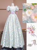 Lovely Puffy Sleeves A-Line Satin Butterfly Long Prom Dress Cute Birthday Dress, HZ0319