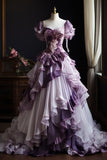 Retro Purple A-Line Chiffon Tiered Long Prom Dress Elegant Evening Gown, HZ0319
