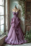 Purple Sweetheart A-Line Chiffon Long Prom Dress Elegant Evening Gown, HZ0319