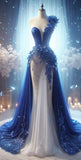 Gorgeous Royal Blue One Shoulder Mermaid Beading Long Evening Party Dress, HZ0319