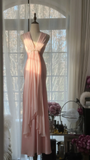 Elegant Pink V Neck Sheath Satin Vintage Long Party Dress Evening Gown, HZ0319
