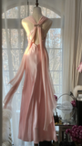 Elegant Pink V Neck Sheath Satin Vintage Long Party Dress Evening Gown, HZ0319