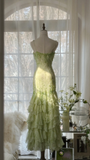 Green Straps Mermaid Tiered Beaing Vintage Long Party Dress Evening Gown, HZ0319